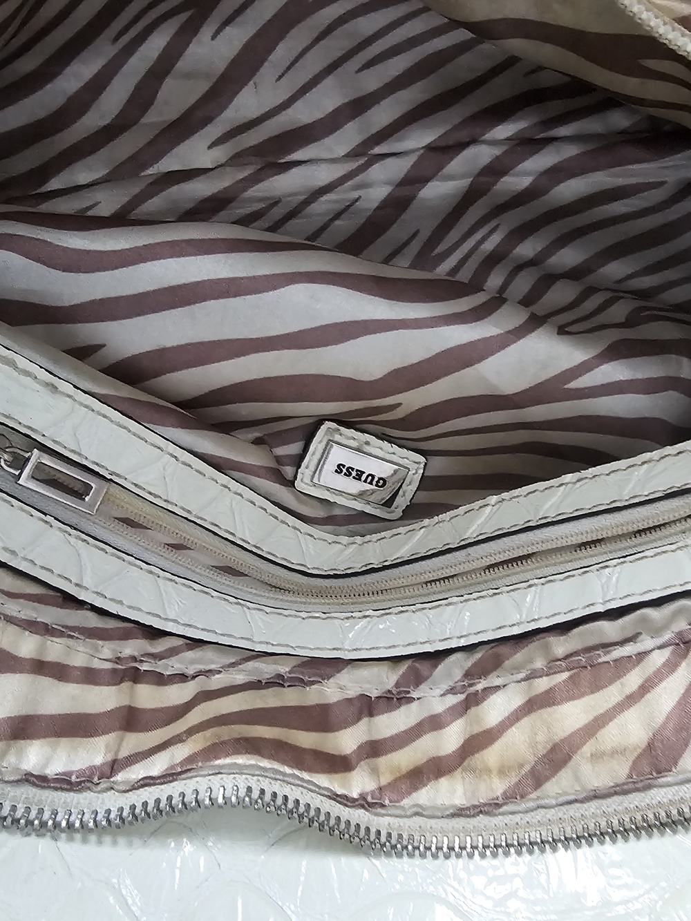 GUESS White Multicolor G-Print Satchel with Silver G Accent - Picture 2 of 8